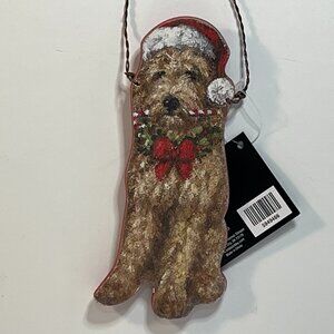 Golden Doodle Dog Wooden Christmas Ornament 6" x 2 1/2" Wreath Candy Cane Santa
